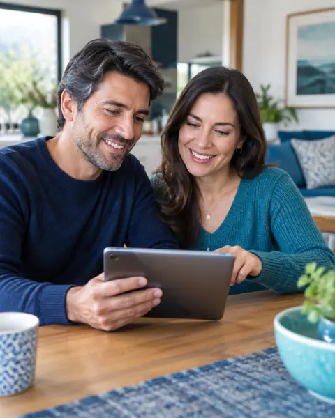 Pareja comparando planes de salud en una tablet